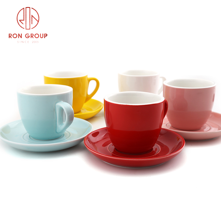 Wholesale Hot Sale Custom Color Ceramic Coffee Cup & Saucer Set | Reusable Café and Restaurant Drinkware