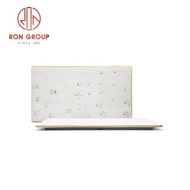 Manufacturer Supply Japanese Restaurant Catering Hotel Ceramic Rectangle Dinner Fruit Fish Sushi Plate For Wholesale