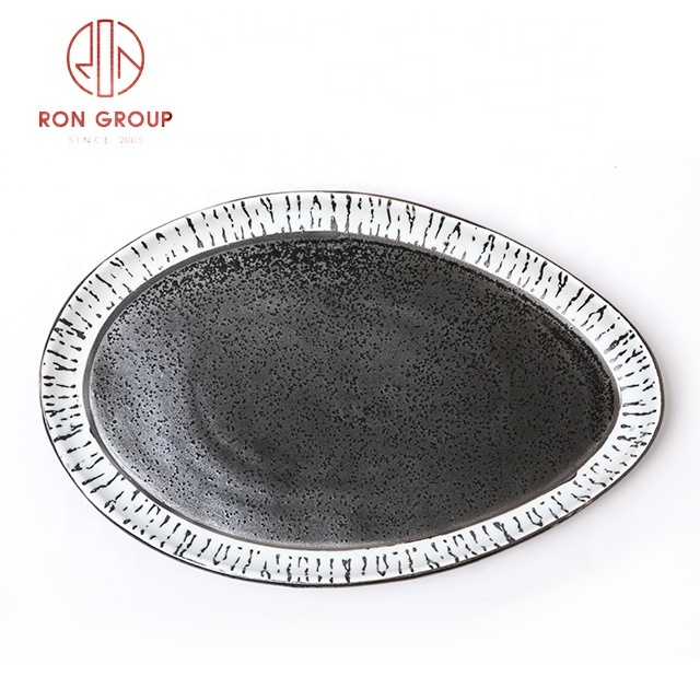 wholesale japanese porcelain black white dinner plate restaurant tableware set oval ceramic plates sets dinnerware