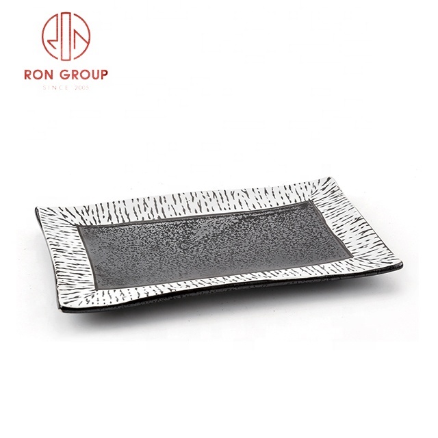 customized japanese style kitchen black rectangular fruit dessert sushi food plates restaurant ceramic dinner plate