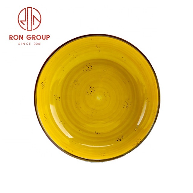 Yellow and deep porcelain plates sets ceramic tableware snack salad bowl ceramic
