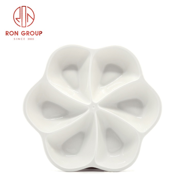 Fine dining restaurant porcelain dishes ceramic white 6 compartment dinner plates set for buffet