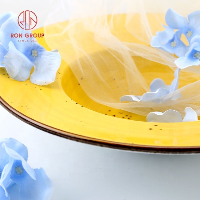wholesale western soup bowl plates sets yellow dinnerware tableware for pasta soup customized ceramic plate