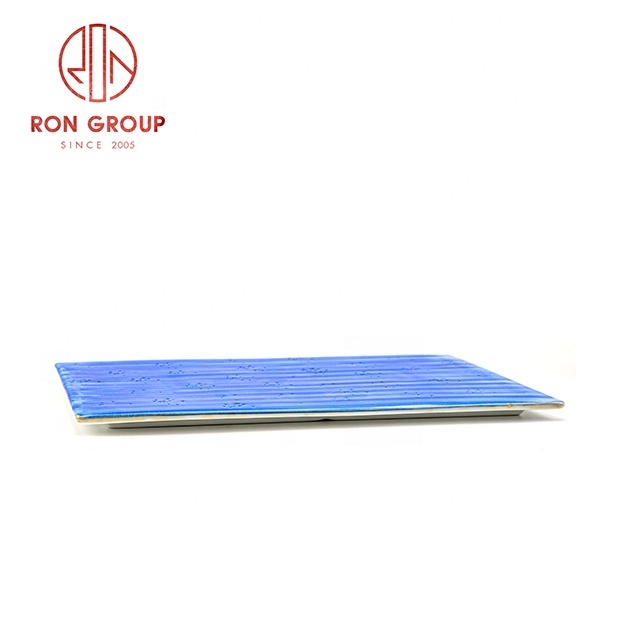 2023 hot selling porcelain steak pizza rectangular plates restaurant blue dinnerware flat dinning plates ceramic