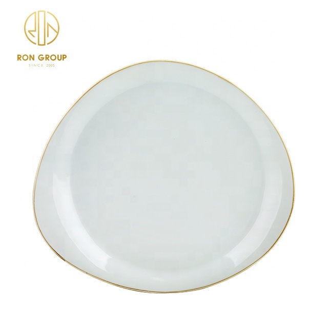 wholesale hotel home use cheap price steak white round plate dinnerware ceramic gold rim plates for restaurant