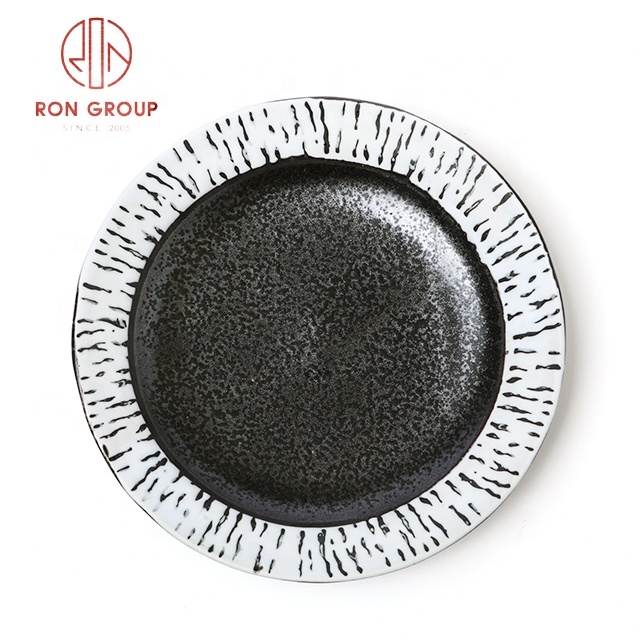 wholesale custom logo retro style restaurant black round vegetables fruit dinner plates tableware plates ceramic