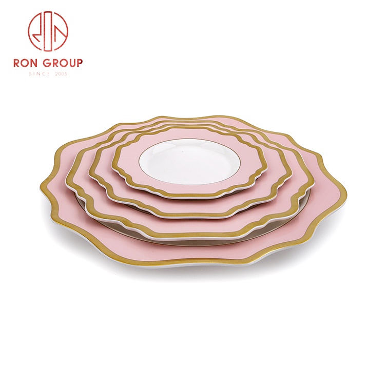 13 inch gold rim flower shape ceramic Plate set Churches Restaurants Hotel Supplies Charger Plates Wedding decoration