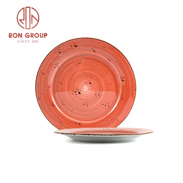 wholesale new design chain restaurant dinner set dishes chip proof tableware colored glazed round ceramic plate