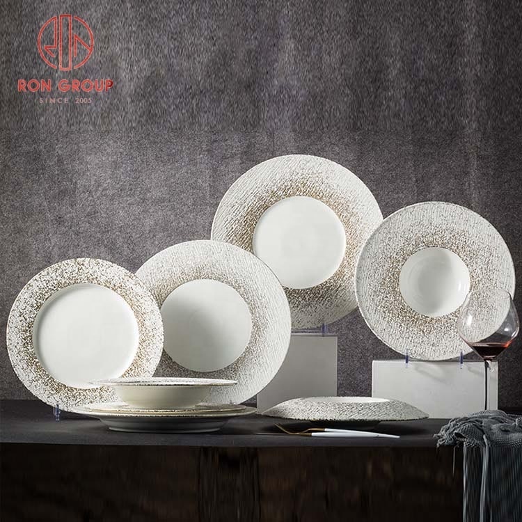 Elegant Mocha Starry Matte Nest Shape Dinner Meal Plates Hotel Restaurant 11 Inch Porcelain Soup Bowl