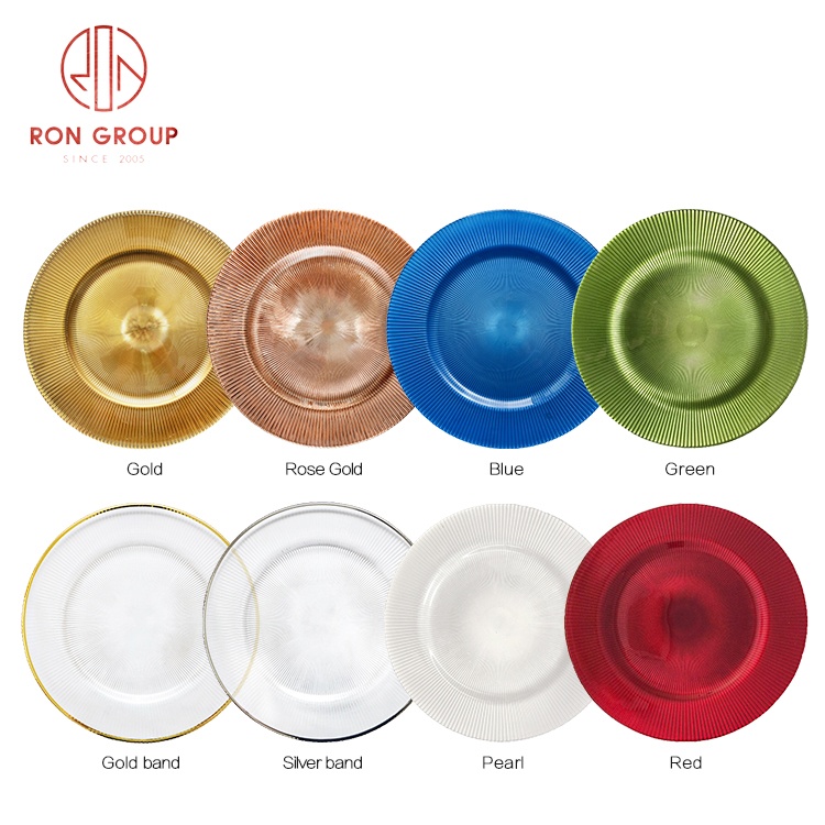 Hot Sale Wedding Banquet Gold Rimmed Crystal Transparent Color Decoration Plates Streak Clear Glass Charger Plates