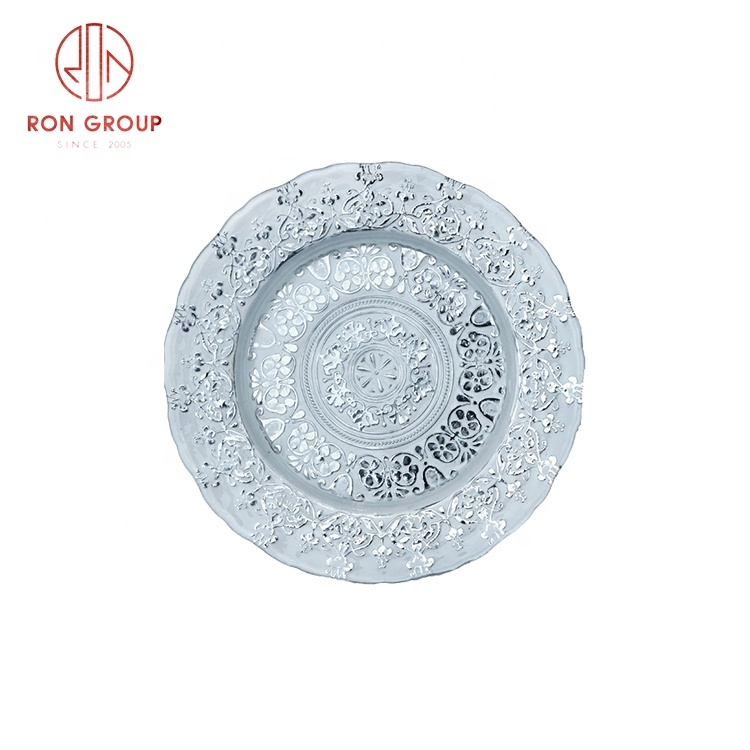 Unique Design Elegant Royal Decoration Plates Wedding Event Banquet Dinnerware Silver Gold Glass Charger Plates