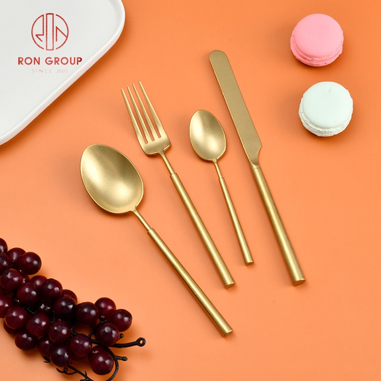 Hot Sale Frosted Restaurant Simple Design Luxury Hotel Wedding Bulk Flatware Cutlery Set Dinner Utensils Gold Silverware
