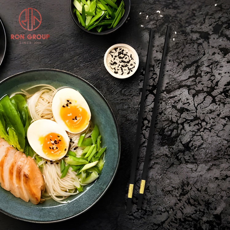Black with Gold Japanese Style Restaurant Wedding Dinner Noodle Bowl Durable Ramen Eating Tableware Chopsticks Set