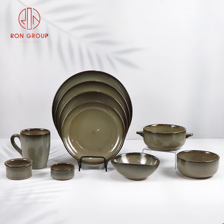 Matte Grey Stoneware Dinnerware Set with Reactive Glaze for Restaurants and Catering Services