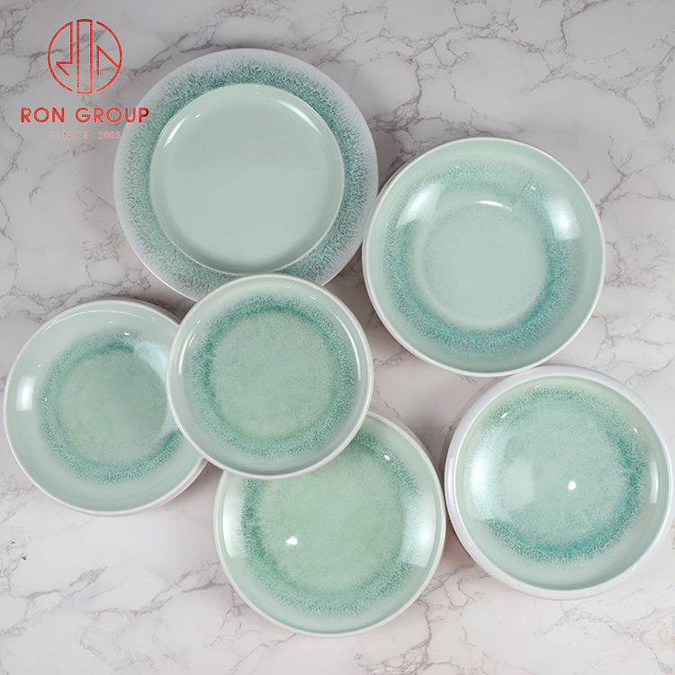 Nordic Blue Crackle Glaze Deep Ceramic Plate