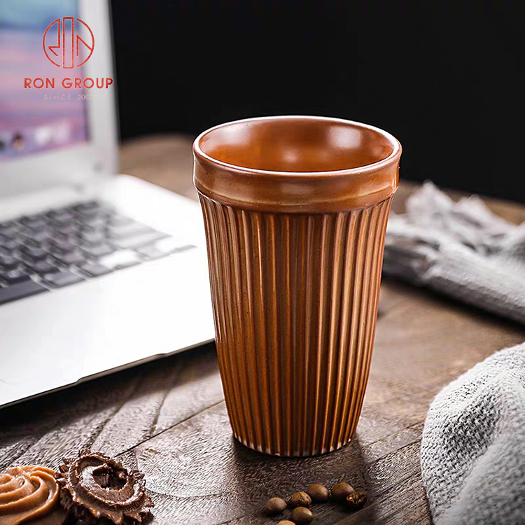 Retro Ribbed Handleless Ceramic Tea Cup