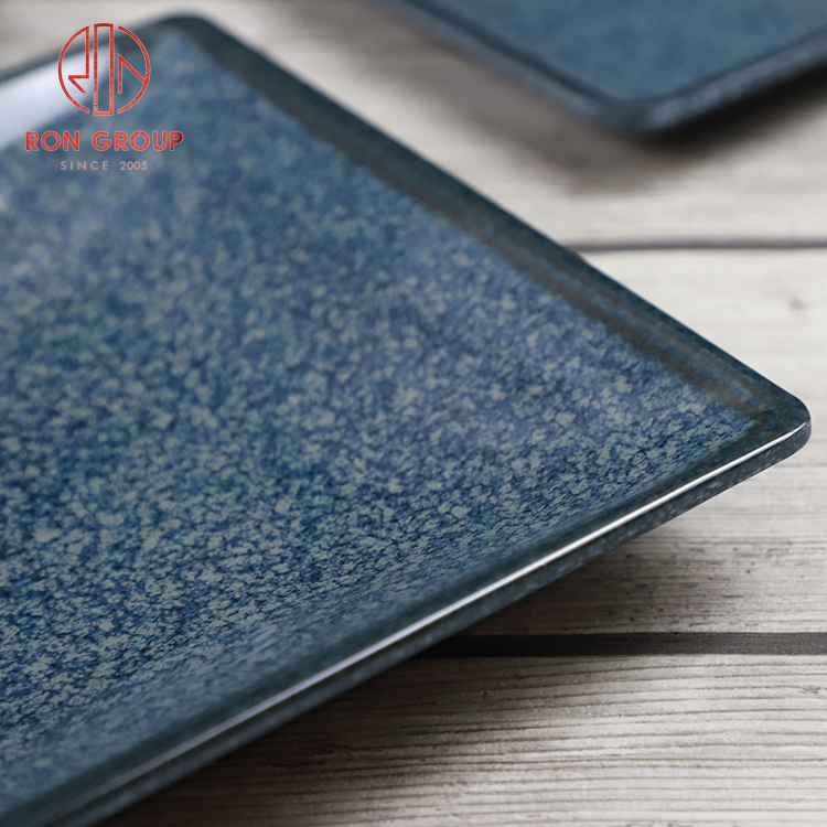 Deep Sea Blue Square Melamine Commercial Plate