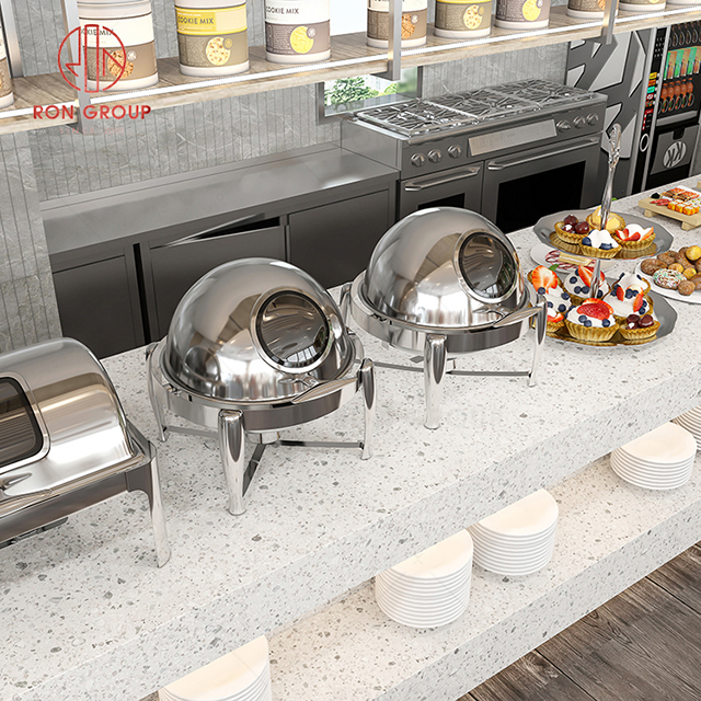 Wholesale popular cheap price hotel restaurant banquet wedding Buffet durable stainless steel Visible round clamshell stove