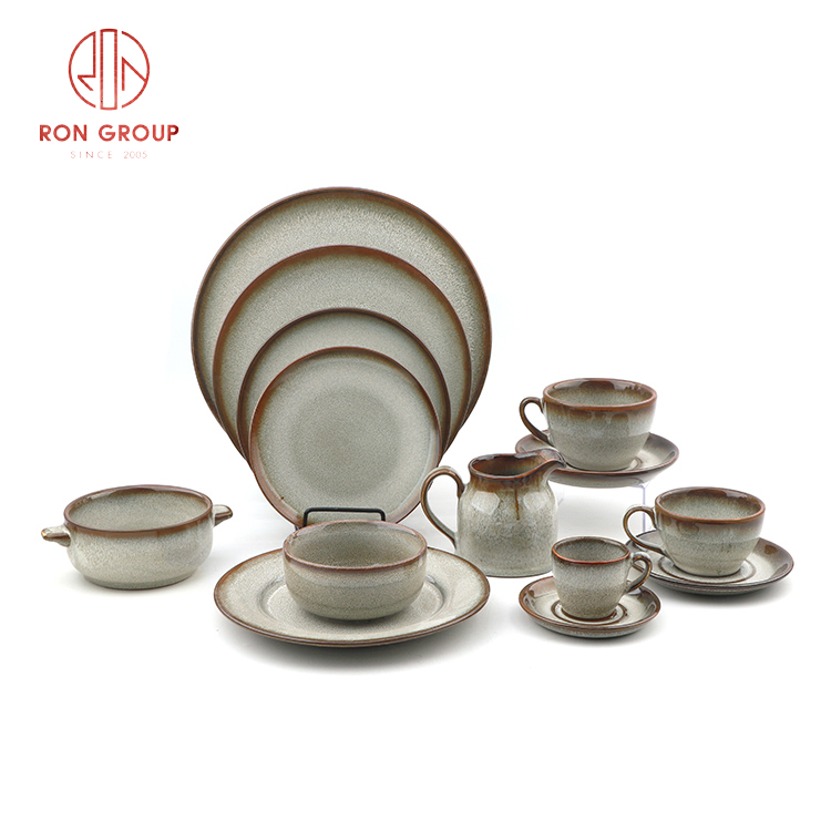 Vintage Edge Stoneware Dinnerware Set with Textured Glaze for Restaurants & Homes