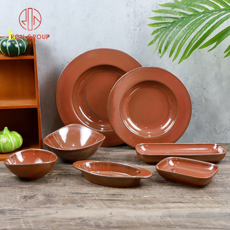 Handcrafted Rustic Brown Stoneware Plates and Bowls for Professional Restaurant Dining