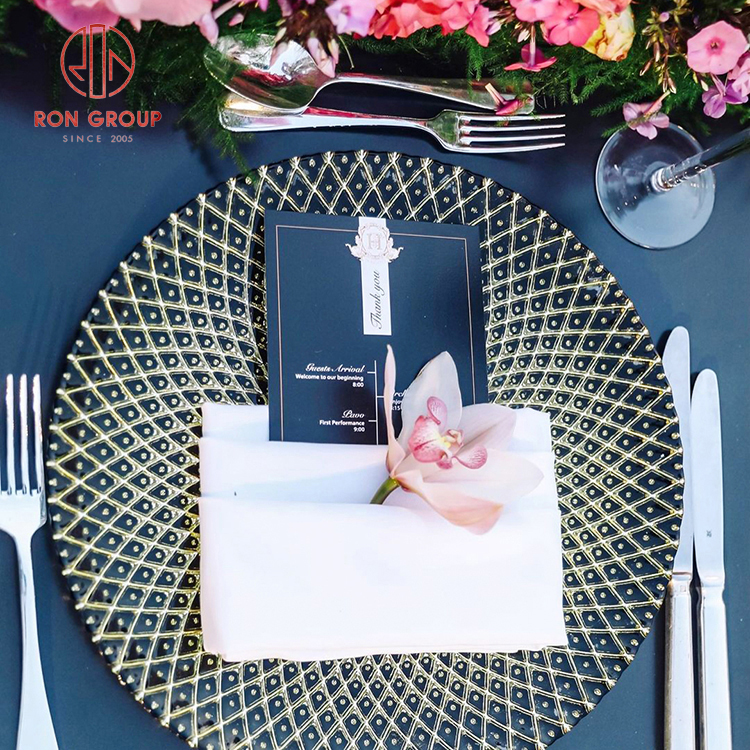 Luxury Modern Glass Charger Plate with Gold Rim - Minimalist Banquet Collection