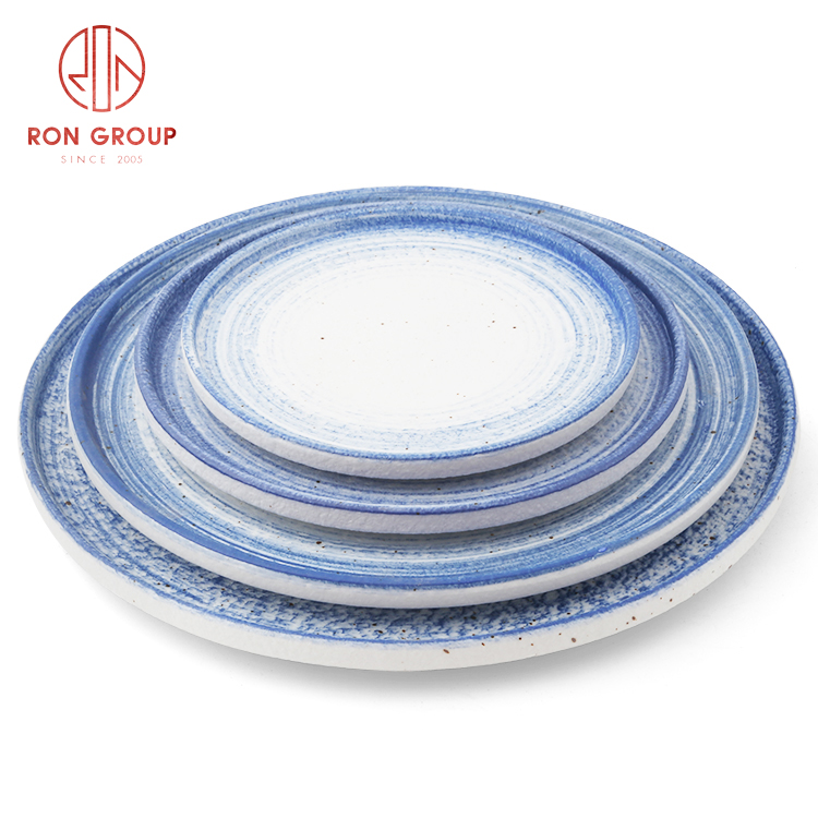 Multi-Color Artisan Brush Glaze Ceramic Dinner Plates for Restaurants & Hotels
