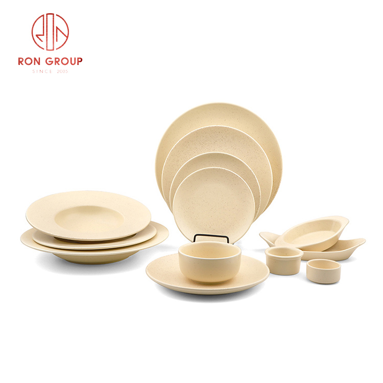 Cream Beige Porcelain Dinnerware Set with Vintage Glaze for Restaurants and Cafés