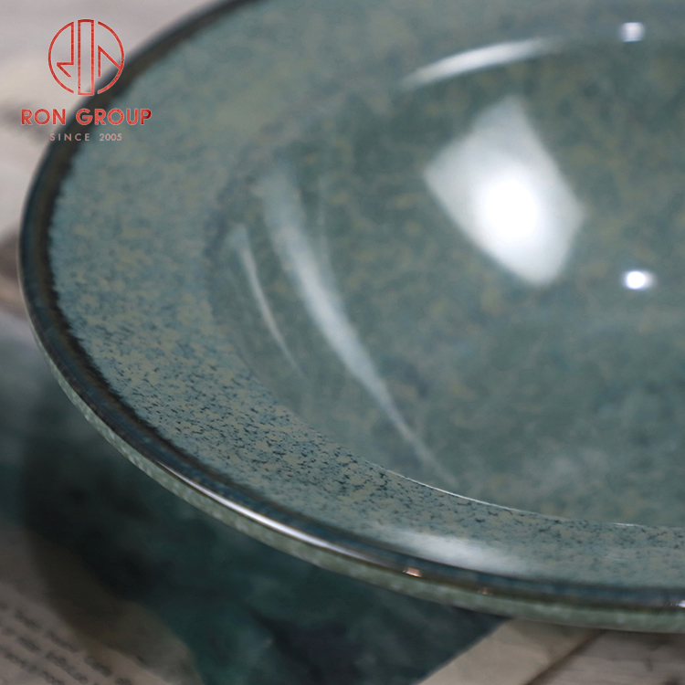Modern Green Speckled Melamine Shallow Dessert Bowl