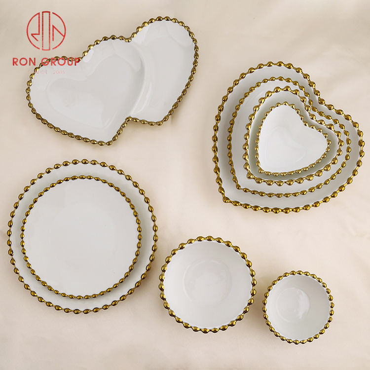 White Porcelain Gold Beaded Rim Dinner Plates – Wedding & Hotel Tableware Collection