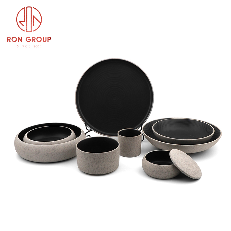 Zen Style Khaki & Matte Black Minimalist Porcelain Tableware Set