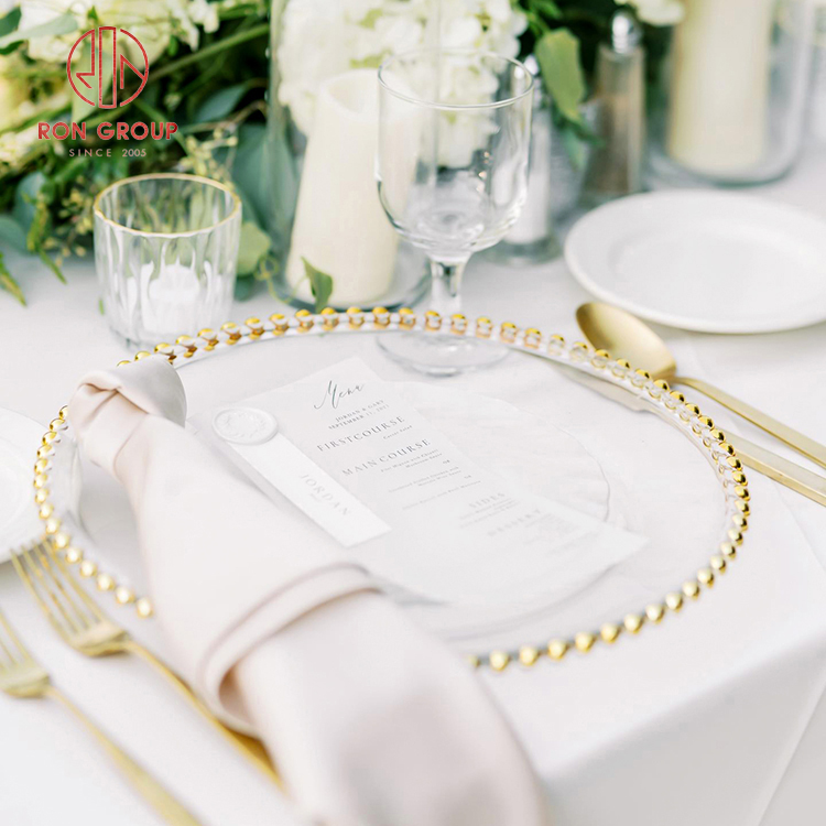 Luxury Hand-Painted Gold Rim Glass Charger Plate - Elegant Transparent Banquet Collection