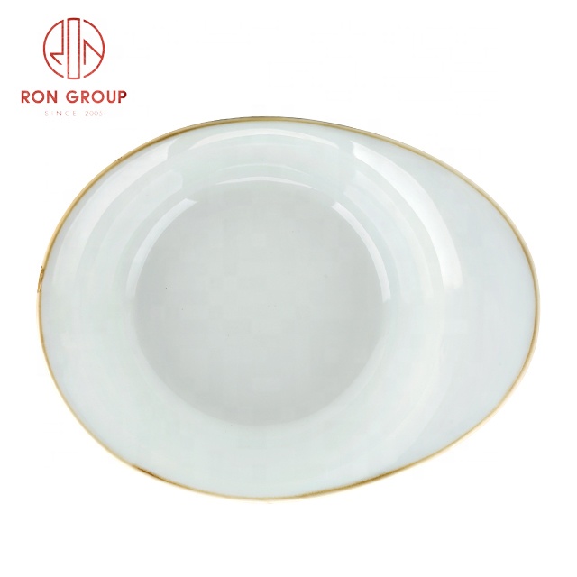 Gold Rim Special Shape Porcelain Bowl | Ceramic Salad & Dim Sum Serving Dish for Hotels