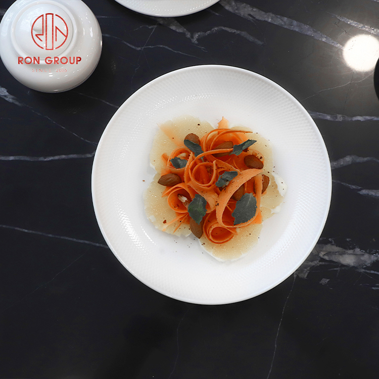 Elegant Textured Edge Pure White Ceramic Pasta Plate