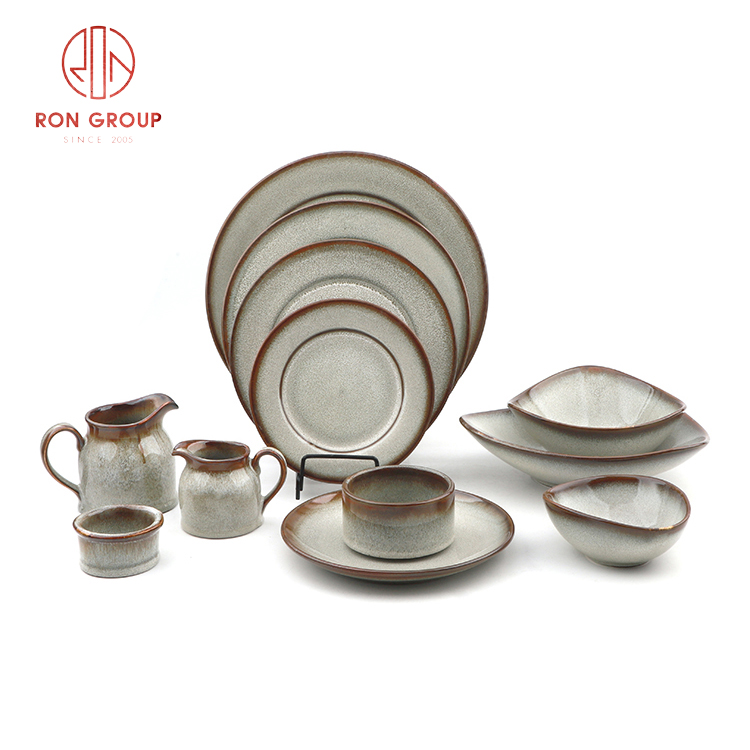 Vintage Edge Stoneware Dinnerware Set with Textured Glaze for Restaurants & Homes
