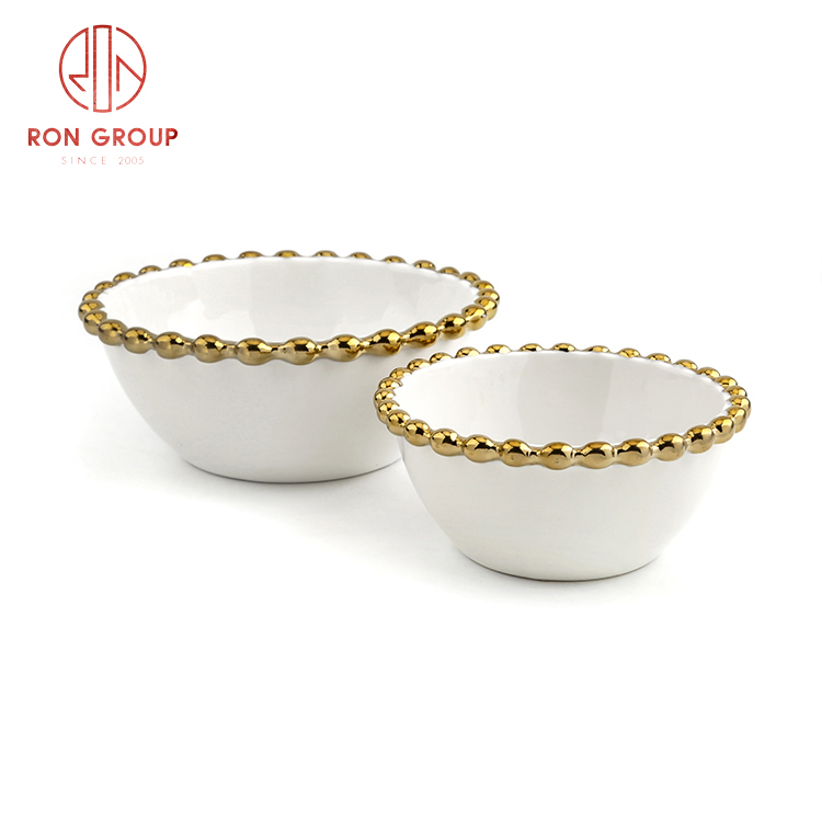 White Porcelain Gold Beaded Rim Dinner Plates – Wedding & Hotel Tableware Collection