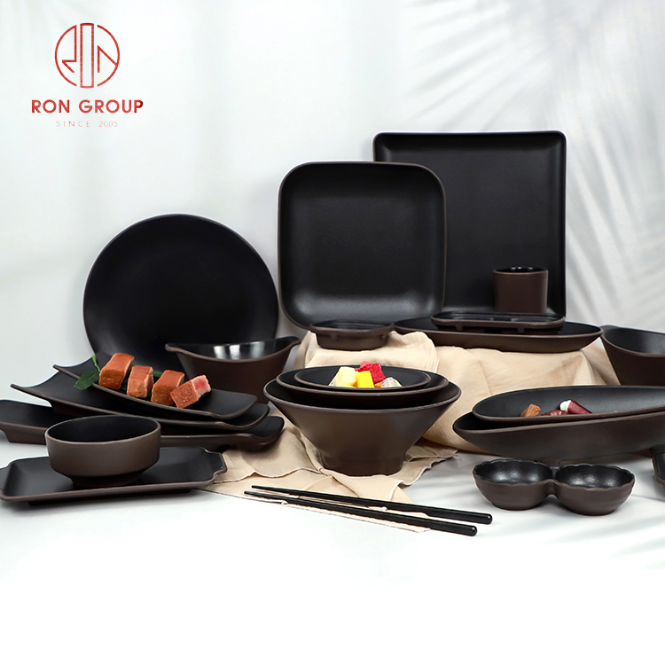 Black Melamine Restaurant Dinnerware Set – Modern Plates, Bowls & Tableware for Commercial Dining