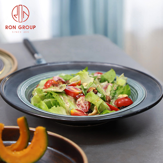 Wholesale restaurant banquet modern 10.25 inch Yarn-textured soup plate salad plate ceramic plate