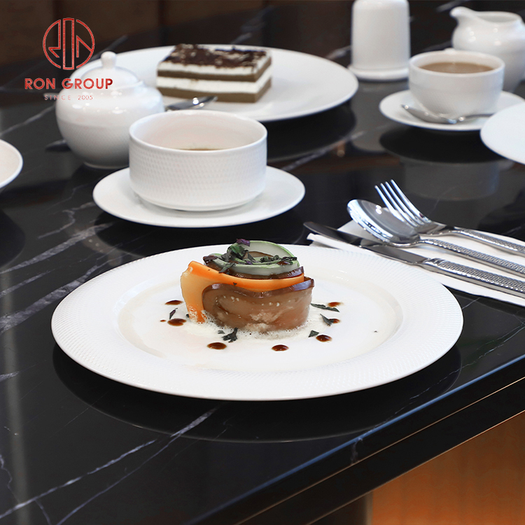 Elegant Textured Edge Pure White Ceramic Pasta Plate