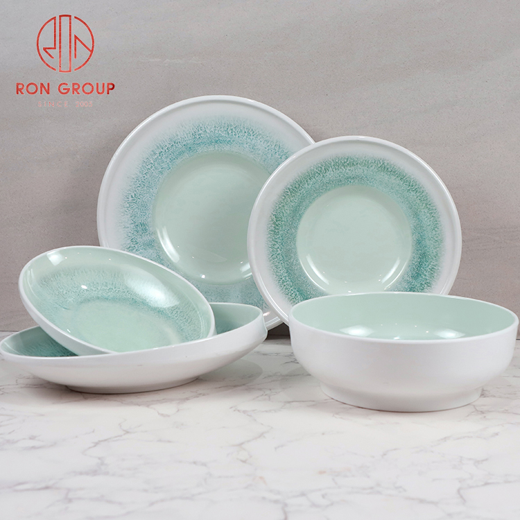 Nordic Blue Crackle Glaze Deep Ceramic Plate