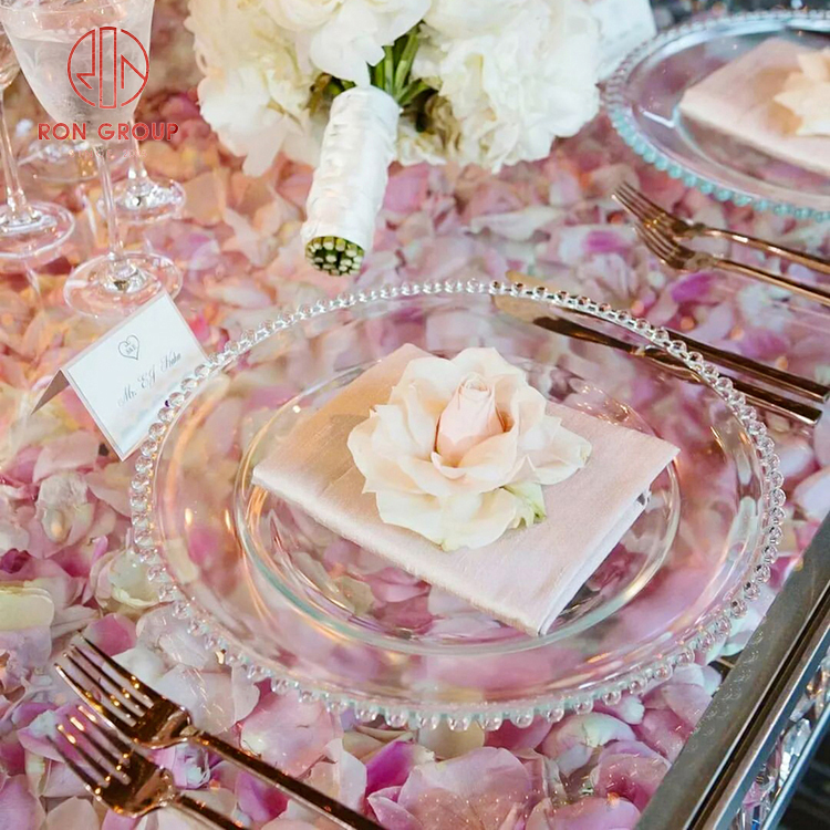 Luxury Hand-Painted Gold Rim Glass Charger Plate - Elegant Transparent Banquet Collection