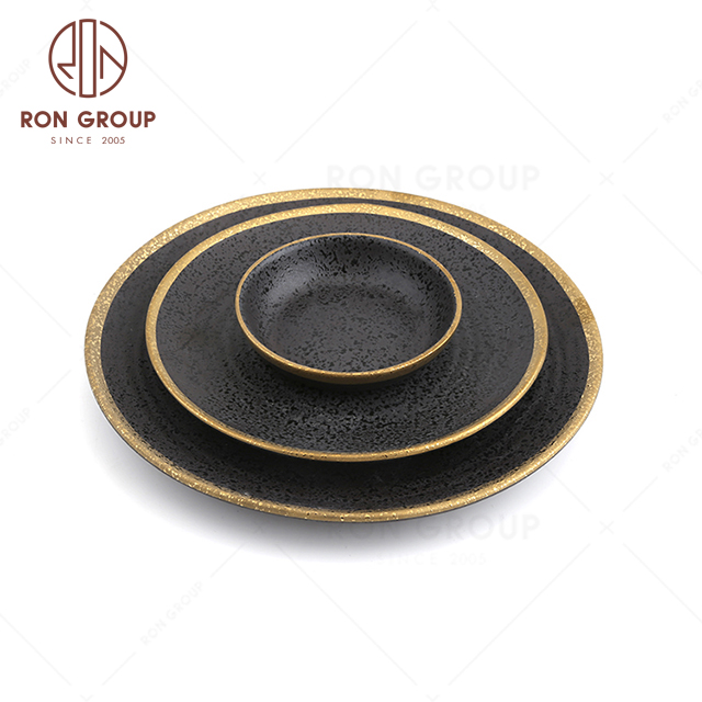 Excellent quality hot sale hotel restaurant cafe banquet club modern style terracotta black gold abnormal sauce dish