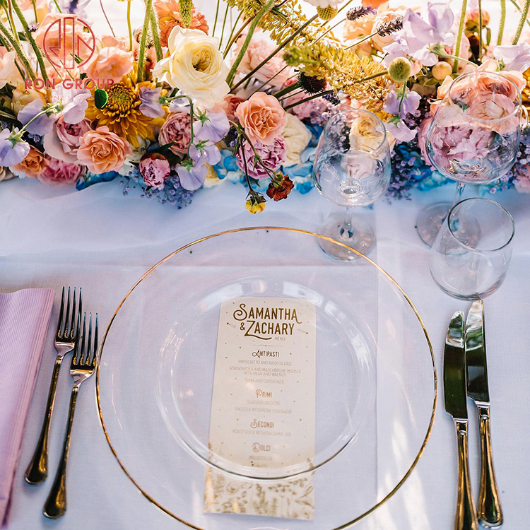 Luxury Hand-Painted Gold Rim Glass Charger Plate - Elegant Transparent Wedding Collection