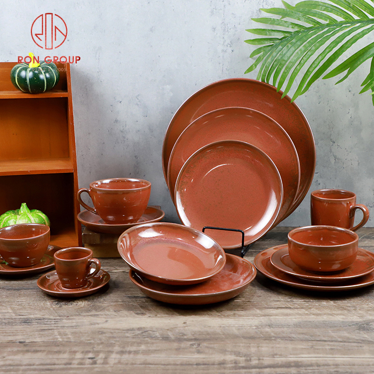 Handcrafted Rustic Brown Stoneware Plates and Bowls for Professional Restaurant Dining