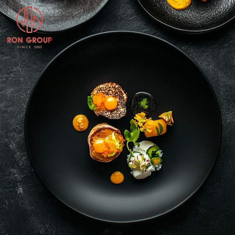 Matte Black Melamine Round Restaurant Dinner Plate