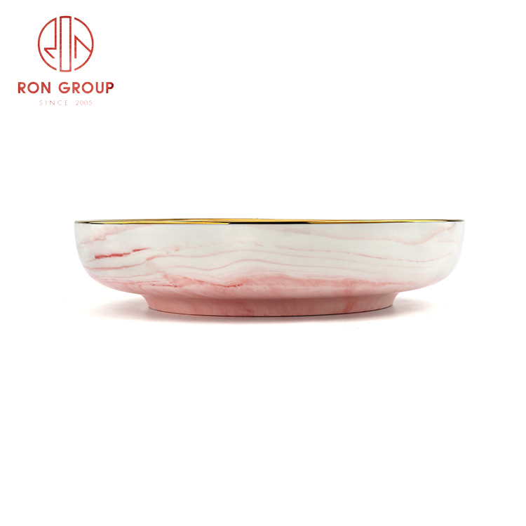 Marble Effect Gold Rim Porcelain Deep Pasta Plates for Restaurant Service