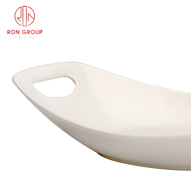 Hot Sale White Matte Porcelain Handle Plate | Ceramic Serving Dish for Hotel & Restaurant Catering