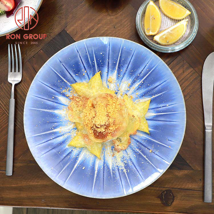 Irregular Blue Glazed Ceramic Dinner Plate for Restaurants, Weddings, and Fine Dining Presentation