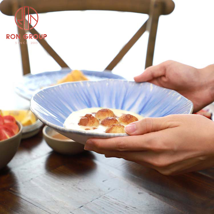 Irregular Blue Glazed Ceramic Dinner Plate for Restaurants, Weddings, and Fine Dining Presentation