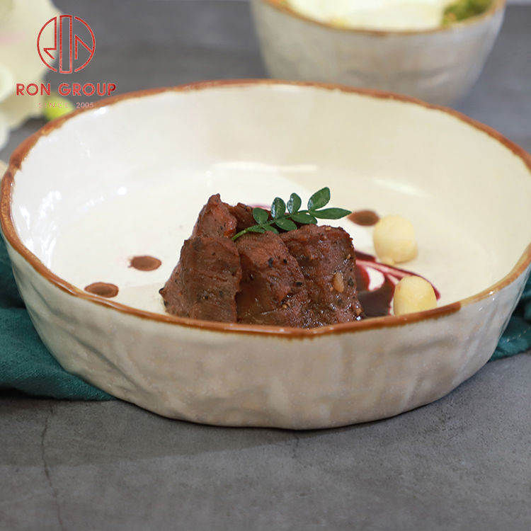 Handcrafted White Porcelain Deep Bowl and Plate for Modern Restaurant Dining