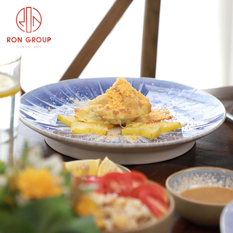 Irregular Blue Glazed Ceramic Dinner Plate for Restaurants, Weddings, and Fine Dining Presentation